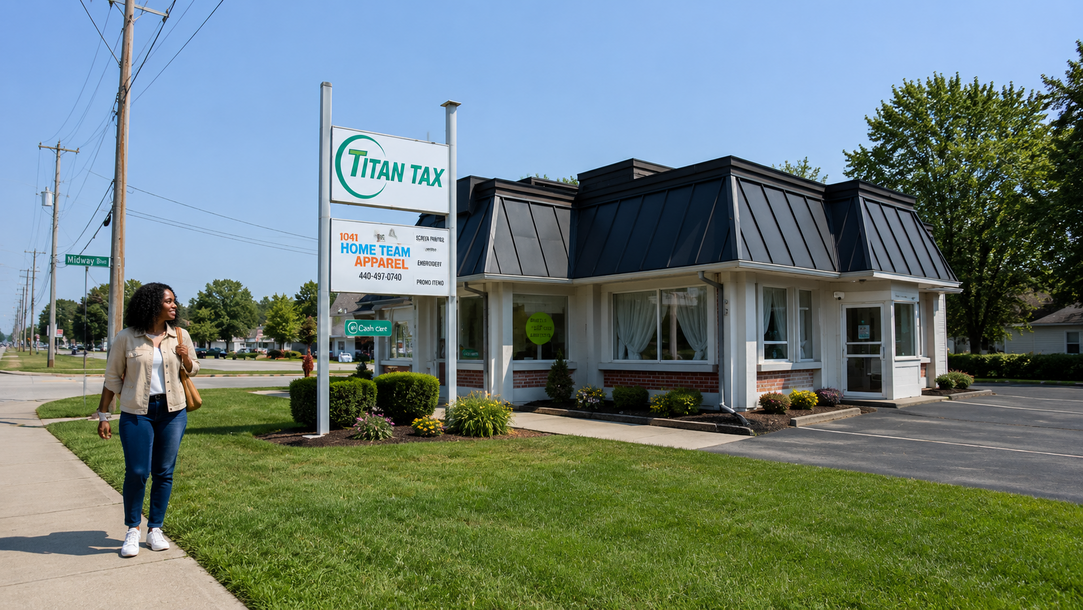 Titan Tax tax preparation office on Midway Boulevard in Elyria, Ohio
